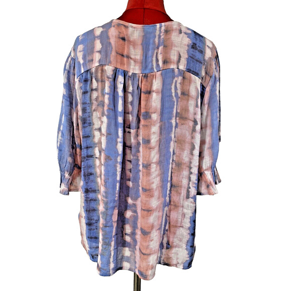 Zac & Rachel Woman Sz 2X Pink & Blue Peasant Top Boho Blouse 3/4 Sleeve Tassels - Picture 4 of 10